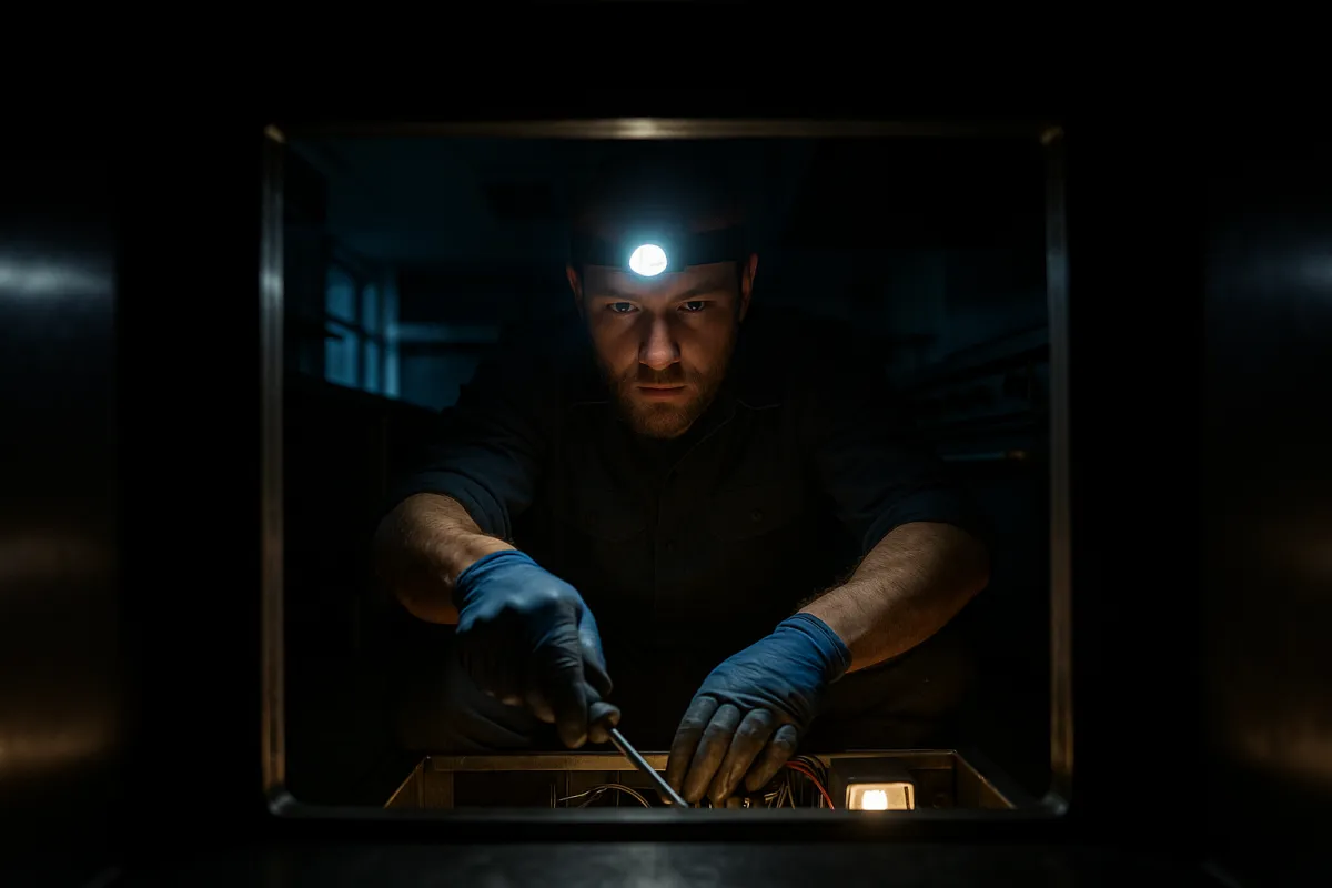 Commercial kitchen repair technician responding to a nighttime equipment breakdown in NYC